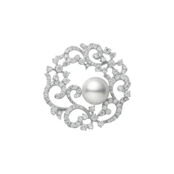 White South Sea Cultured Pearl and Diamond Brooch in 18K White Gold