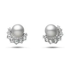 White South Sea Cultured Pearl and Diamond Earrings in 18K White Gold