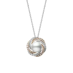 White South Sea Cultured Pearl and Diamond Circle Pendant in 18K Pink and White Gold