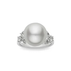 White South Sea Cultured Pearl and Diamond Ring in 18K White Gold