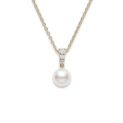 Yellow Gold Pearl Pendant, Morning Dew Pendant - Mikimoto